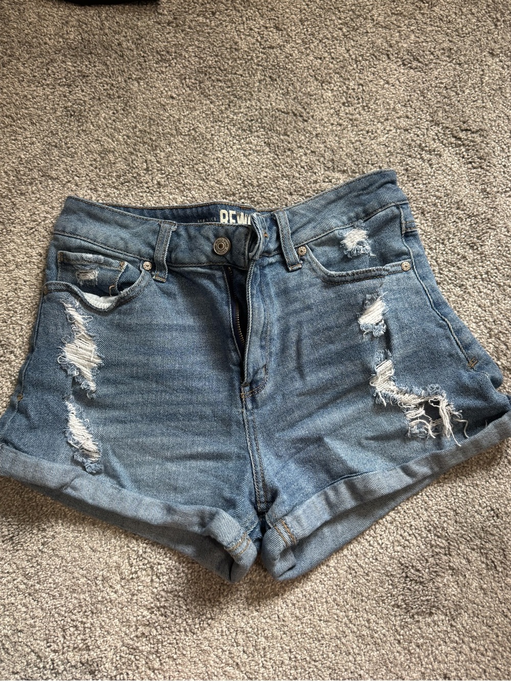 Rewash Blue Distressed Rolled Hem Denim Shorts
